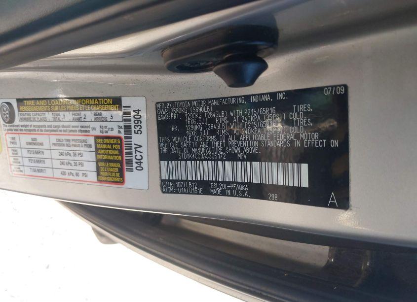 Photo 9 of 2010 Toyota Sienna XLE (VIN 5TDYK4CC0AS306172)