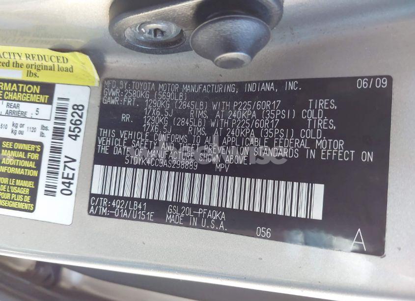 Photo 9 of 2010 Toyota Sienna LIMITED (VIN 5TDYK4CC3AS298889)