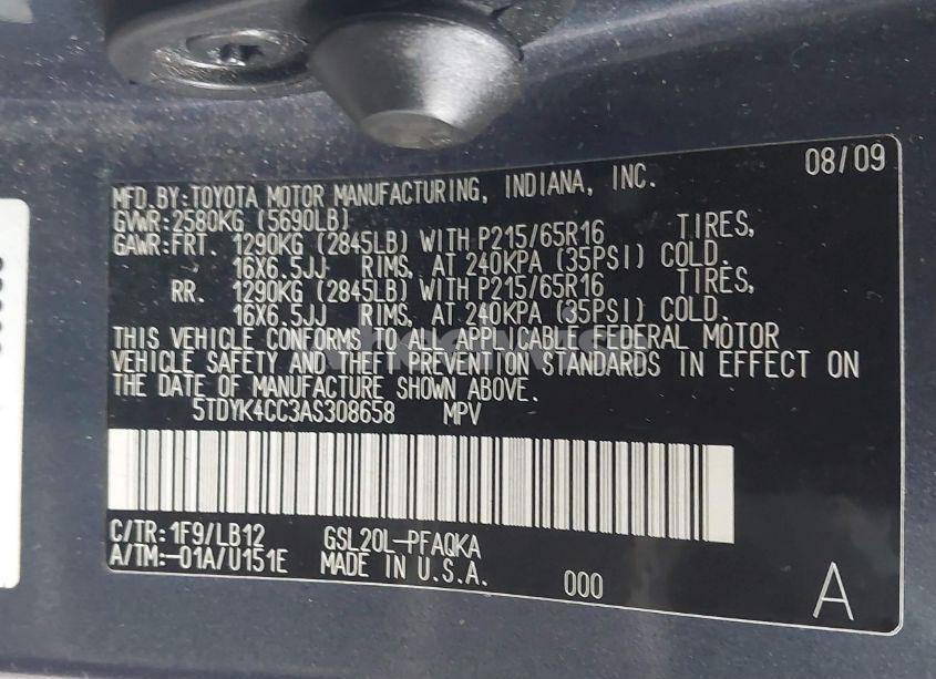 Photo 9 of 2010 Toyota Sienna XLE (VIN 5TDYK4CC3AS308658)