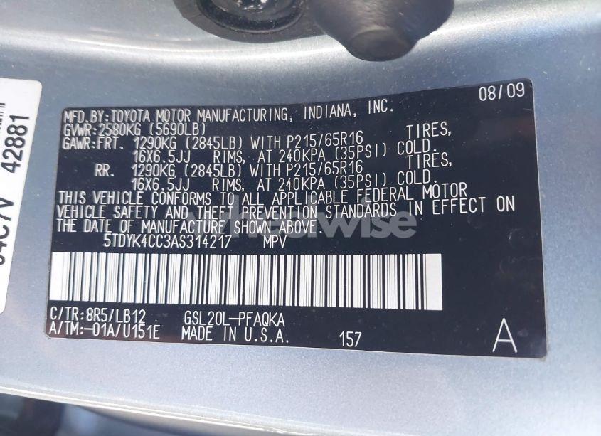 Photo 9 of 2010 Toyota Sienna XLE (VIN 5TDYK4CC3AS314217)