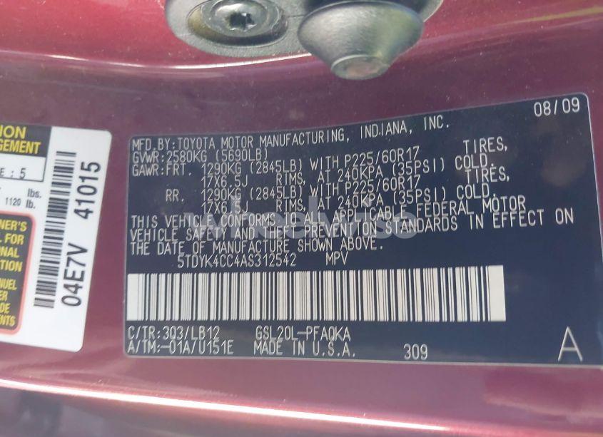 Photo 9 of 2010 Toyota Sienna XLE (VIN 5TDYK4CC4AS312542)