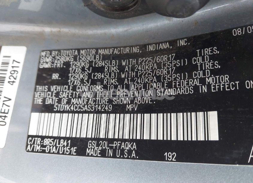 Photo 9 of 2010 Toyota Sienna XLE (VIN 5TDYK4CC5AS314249)