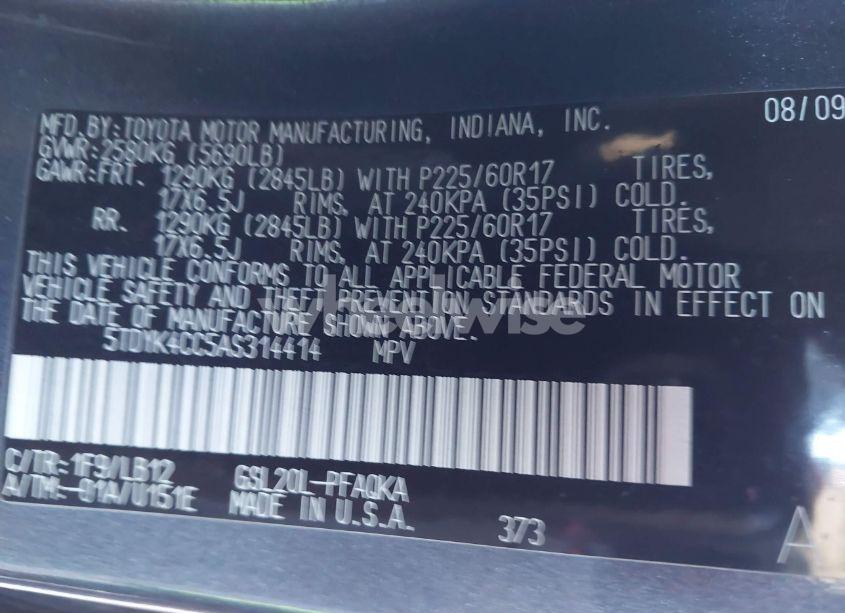 Photo 9 of 2010 Toyota Sienna XLE (VIN 5TDYK4CC5AS314414)