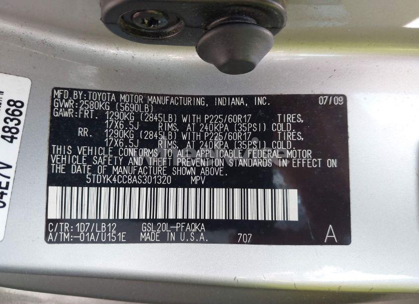 Photo 9 of 2010 Toyota Sienna XLE (VIN 5TDYK4CC8AS301320)