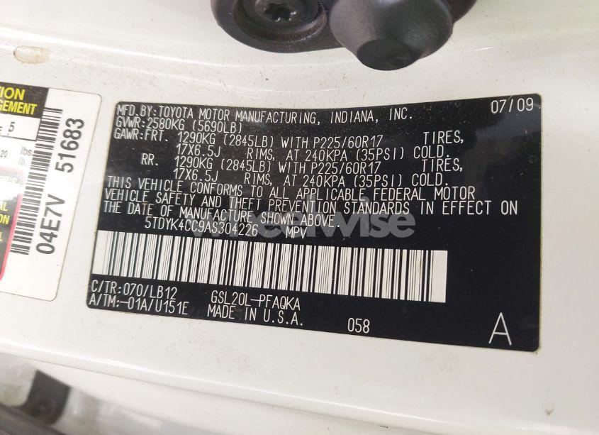 Photo 9 of 2010 Toyota Sienna LIMITED/XLE (VIN 5TDYK4CC9AS304226)