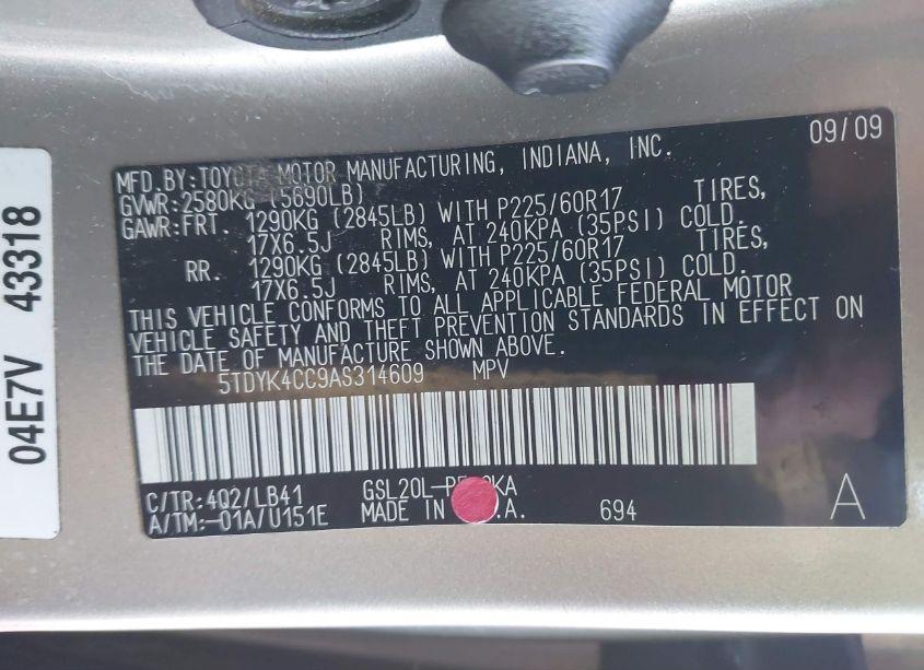 Photo 9 of 2010 Toyota Sienna LIMITED (VIN 5TDYK4CC9AS314609)