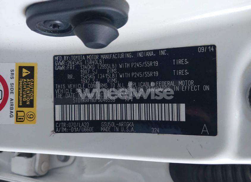 Photo 9 of 2015 Toyota Highlander LIMITED V6 (VIN 5TDYKRFH0FS046559)