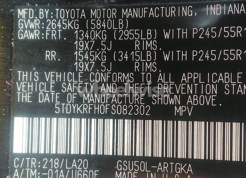 Photo 9 of 2015 Toyota Highlander LIMITED PLATINUM V6 (VIN 5TDYKRFH0FS082302)