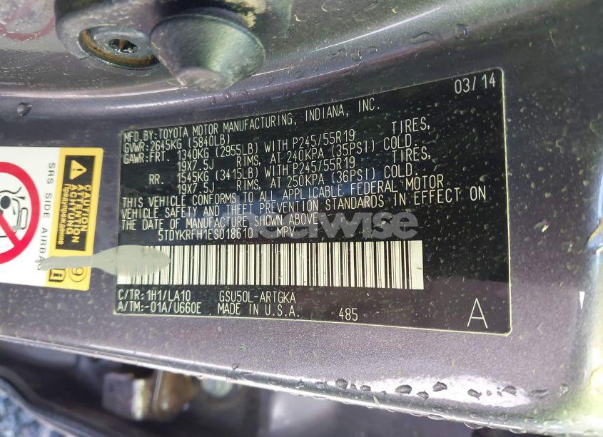 Photo 9 of 2014 Toyota Highlander LIMITED V6 (VIN 5TDYKRFH1ES018610)