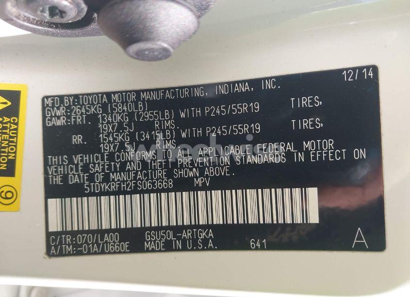 Photo 9 of 2015 Toyota Highlander LIMITED V6 (VIN 5TDYKRFH2FS063668)