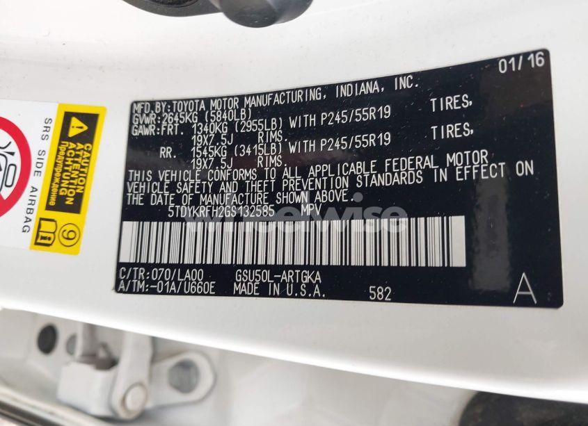 Photo 9 of 2016 Toyota Highlander LIMITED V6 (VIN 5TDYKRFH2GS132585)