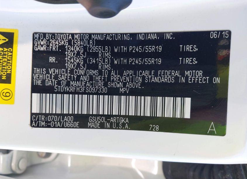 Photo 9 of 2015 Toyota Highlander LIMITED PLATINUM V6 (VIN 5TDYKRFH3FS097330)