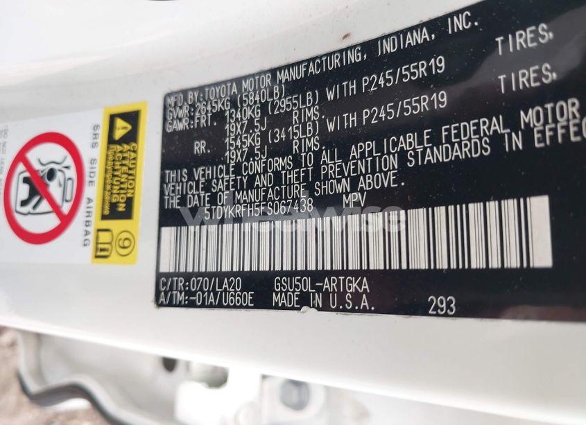 Photo 9 of 2015 Toyota Highlander LIMITED PLATINUM V6 (VIN 5TDYKRFH5FS067438)