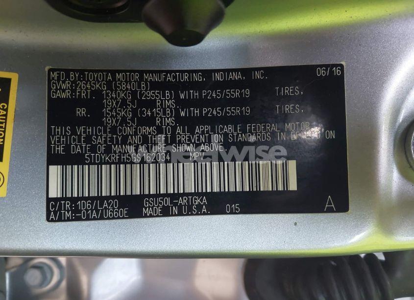 Photo 9 of 2016 Toyota Highlander LIMITED V6 (VIN 5TDYKRFH5GS162034)