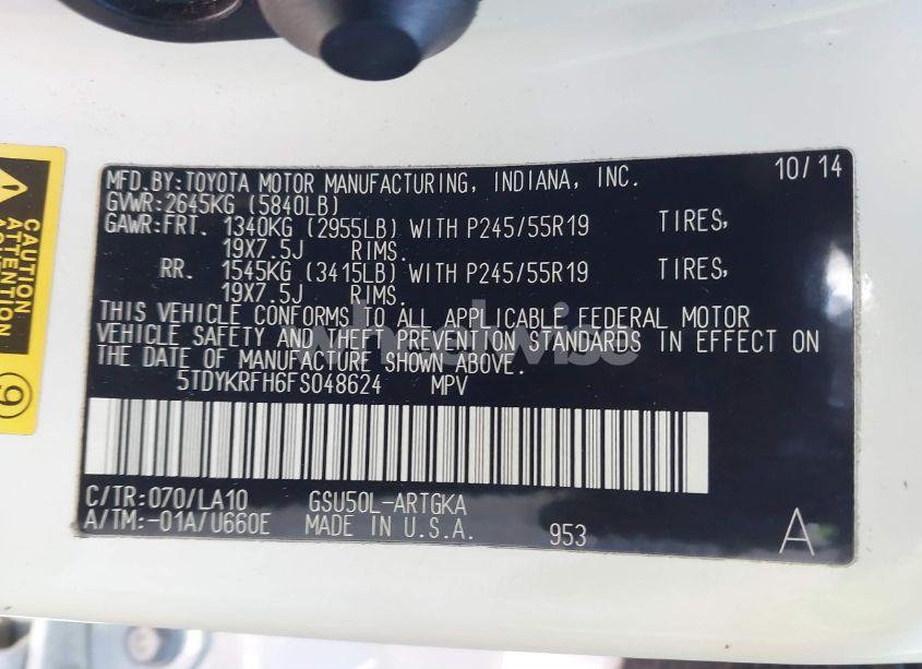 Photo 9 of 2015 Toyota Highlander LIMITED V6 (VIN 5TDYKRFH6FS048624)