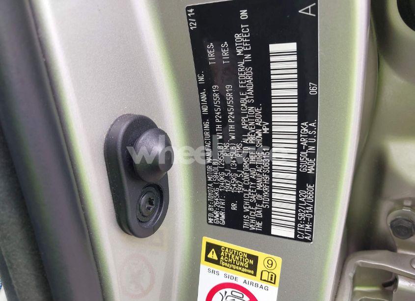 Photo 9 of 2015 Toyota Highlander LIMITED V6 (VIN 5TDYKRFH9FS063151)