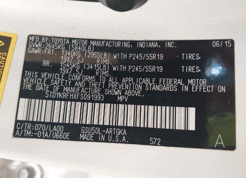 Photo 9 of 2015 Toyota Highlander LIMITED V6 (VIN 5TDYKRFHXFS091993)