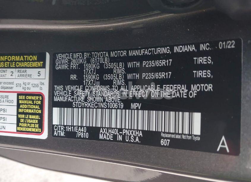 Photo 9 of 2022 Toyota Sienna XLE (VIN 5TDYRKEC1NS100619)