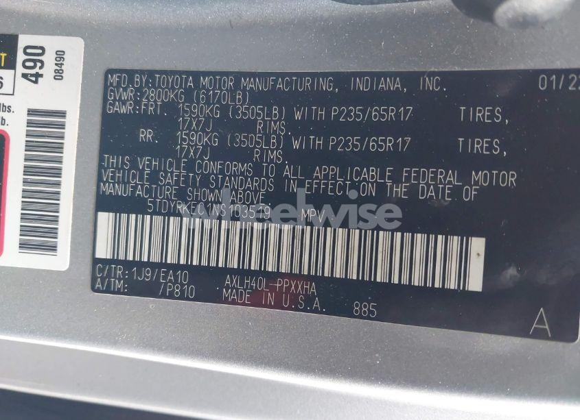 Photo 9 of 2022 Toyota Sienna XLE (VIN 5TDYRKEC1NS103519)
