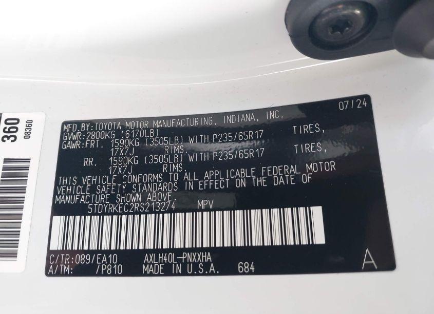 Photo 9 of 2024 Toyota Sienna XLE (VIN 5TDYRKEC2RS213274)