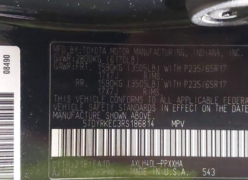 Photo 9 of 2024 Toyota Sienna XLE (VIN 5TDYRKEC3RS186814)