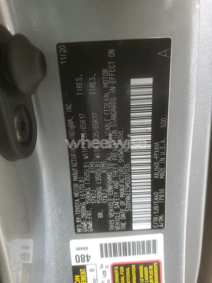 Photo 14 of 2021 TOYOTA SIENNA XLE (VIN 5TDYRKEC5MS007035)