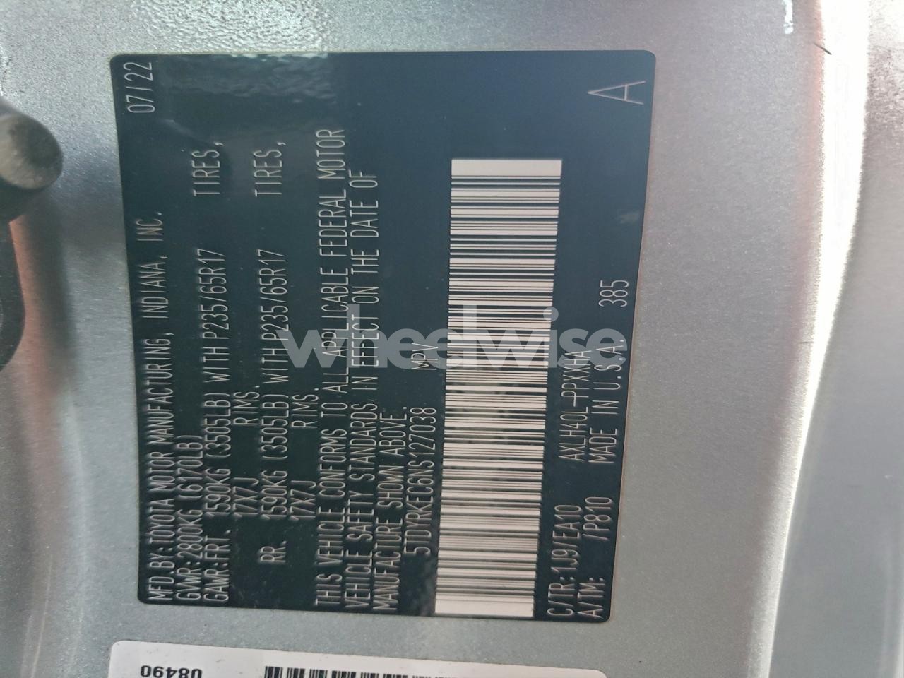 Photo 14 of 2022 TOYOTA SIENNA XLE (VIN 5TDYRKEC6NS127038)