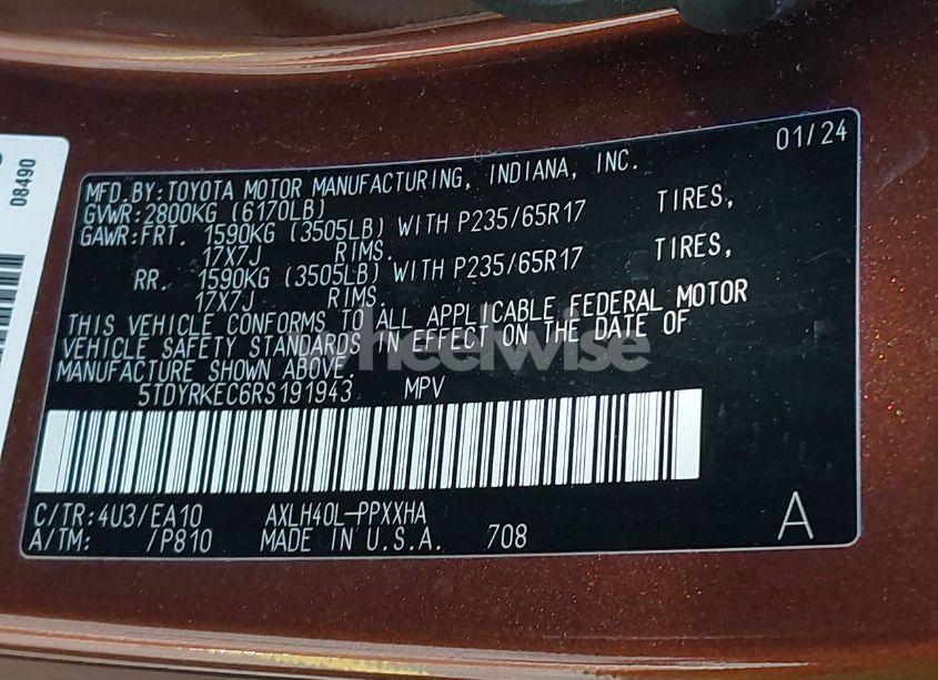 Photo 9 of 2024 Toyota Sienna XLE (VIN 5TDYRKEC6RS191943)