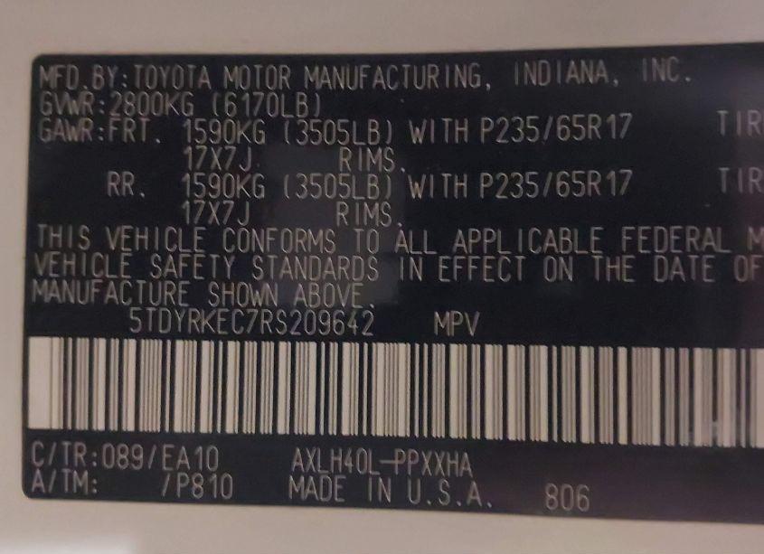 Photo 9 of 2024 Toyota Sienna XLE (VIN 5TDYRKEC7RS209642)