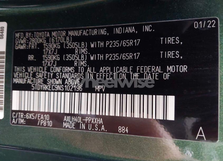 Photo 9 of 2022 Toyota Sienna XLE (VIN 5TDYRKEC9NS102196)