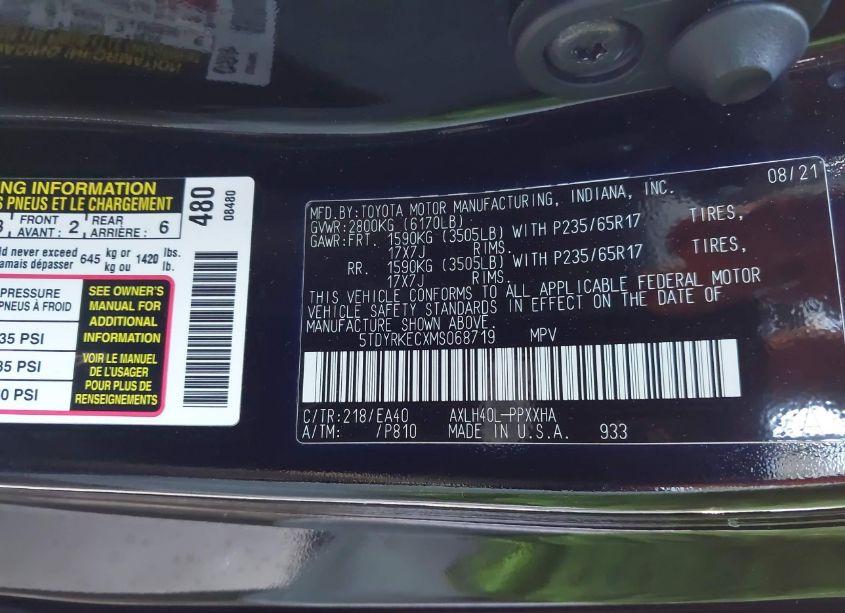Photo 9 of 2021 Toyota Sienna XLE (VIN 5TDYRKECXMS068719)