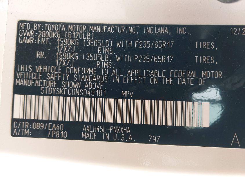 Photo 9 of 2022 Toyota Sienna XLE (VIN 5TDYSKFC0NS049181)