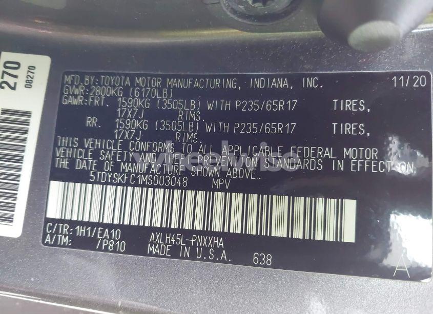 Photo 9 of 2021 Toyota Sienna XLE (VIN 5TDYSKFC1MS003048)