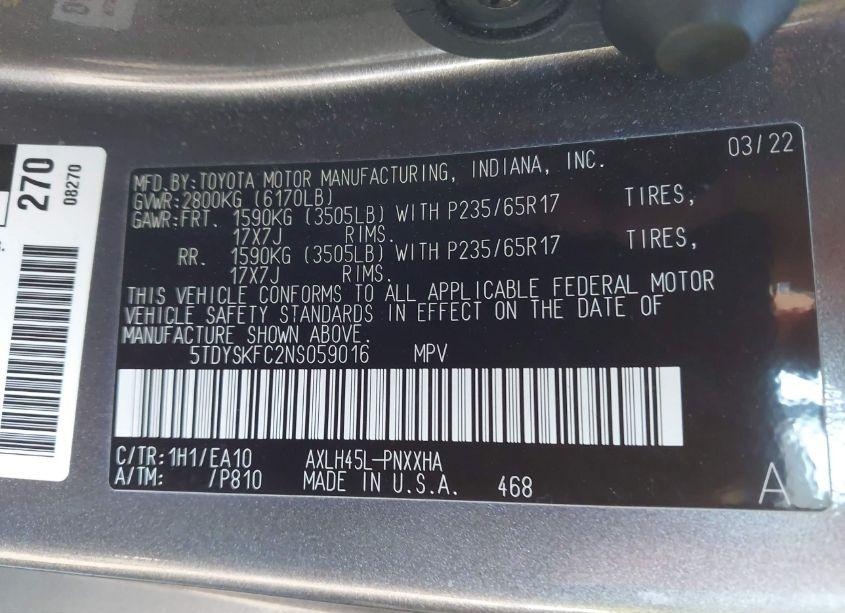 Photo 9 of 2022 Toyota Sienna XLE (VIN 5TDYSKFC2NS059016)