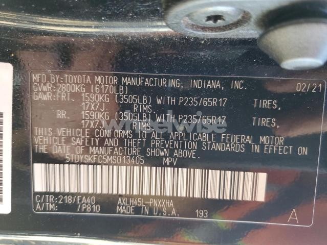 Photo 7 of 2021 TOYOTA SIENNA XLE (VIN 5TDYSKFC5MS013405)