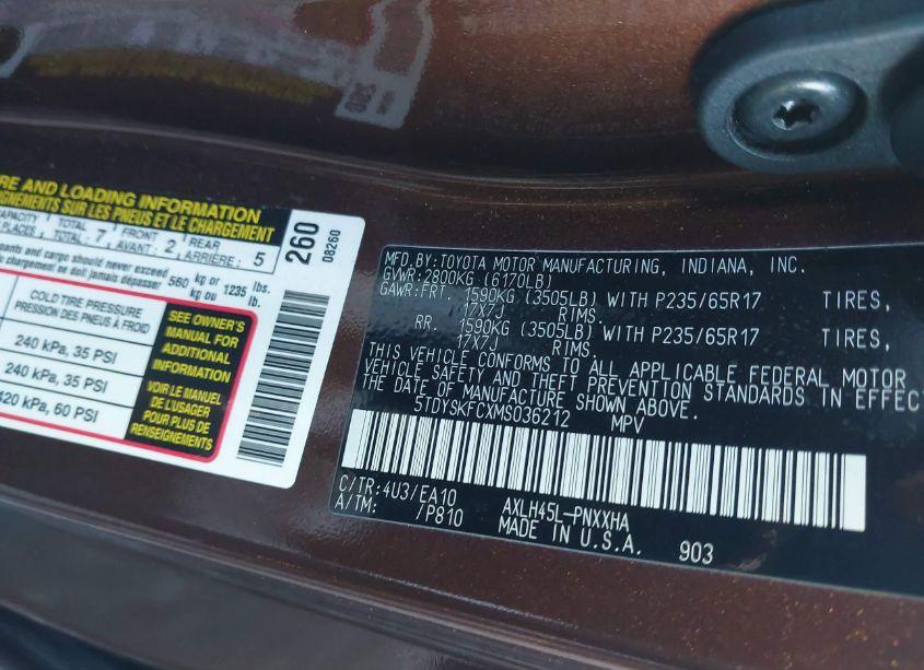 Photo 9 of 2021 Toyota Sienna XLE (VIN 5TDYSKFCXMS036212)