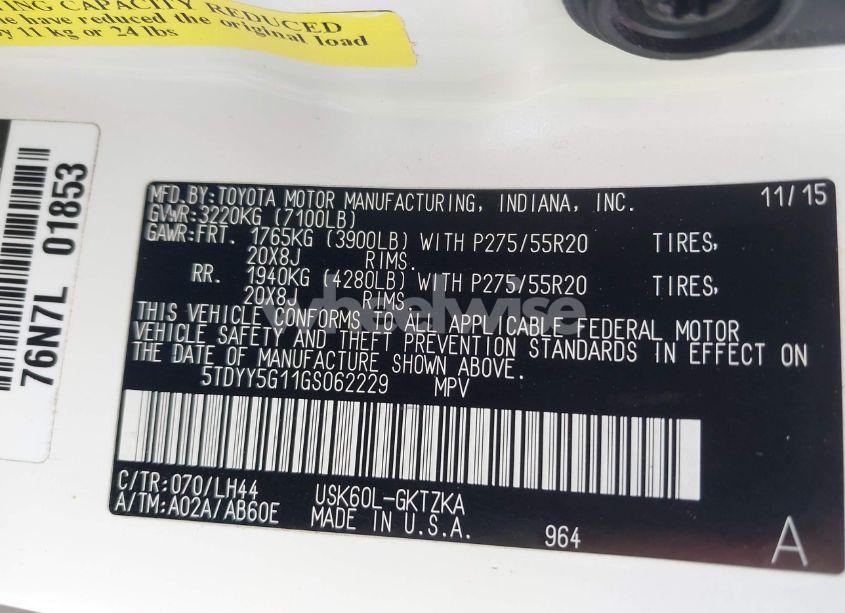 Photo 9 of 2016 Toyota Sequoia PLATINUM 5.7L V8 (VIN 5TDYY5G11GS062229)