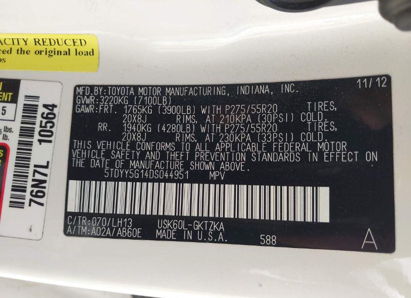 Photo 9 of 2013 Toyota Sequoia PLATINUM 5.7L V8 (VIN 5TDYY5G14DS044951)