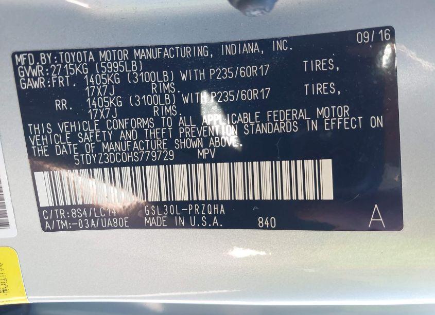 Photo 9 of 2017 Toyota Sienna XLE 8 PASSENGER (VIN 5TDYZ3DC0HS779729)