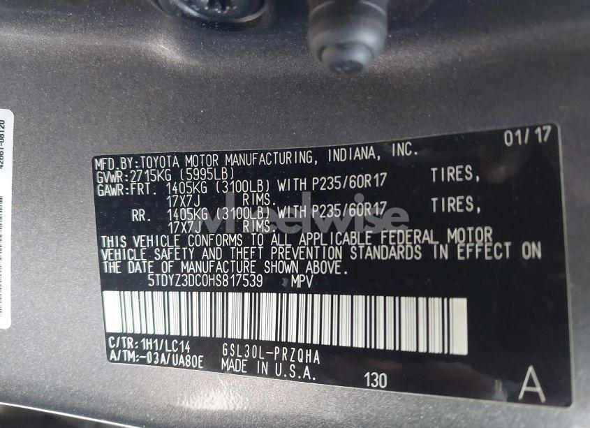 Photo 9 of 2017 Toyota Sienna XLE/LIMITED (VIN 5TDYZ3DC0HS817539)