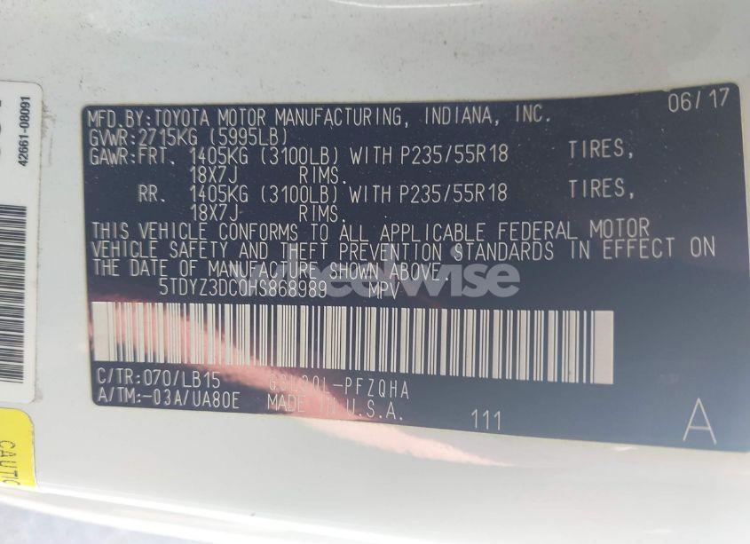 Photo 9 of 2017 Toyota Sienna LIMITED 7 PASSENGER (VIN 5TDYZ3DC0HS868989)