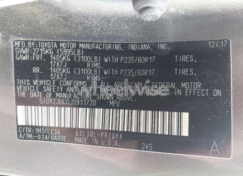 Photo 9 of 2018 Toyota Sienna XLE 8 PASSENGER (VIN 5TDYZ3DC0JS911720)