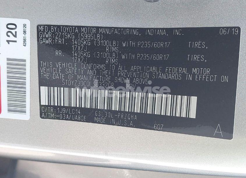 Photo 9 of 2020 Toyota Sienna XLE (VIN 5TDYZ3DC0LS033208)