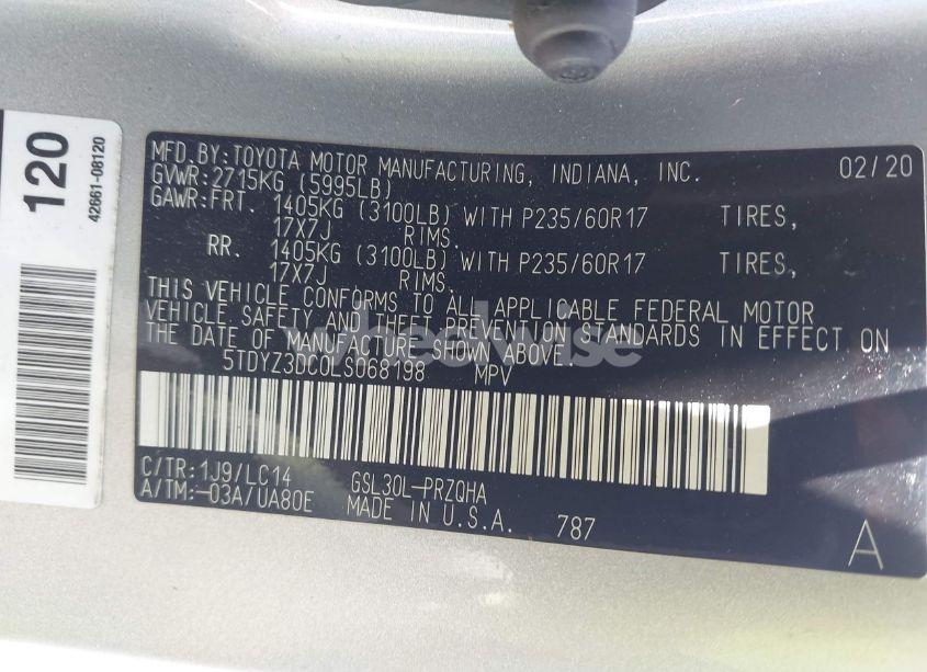 Photo 9 of 2020 Toyota Sienna XLE (VIN 5TDYZ3DC0LS068198)