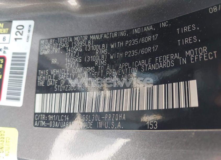 Photo 9 of 2017 Toyota Sienna XLE 8 PASSENGER (VIN 5TDYZ3DC1HS767802)