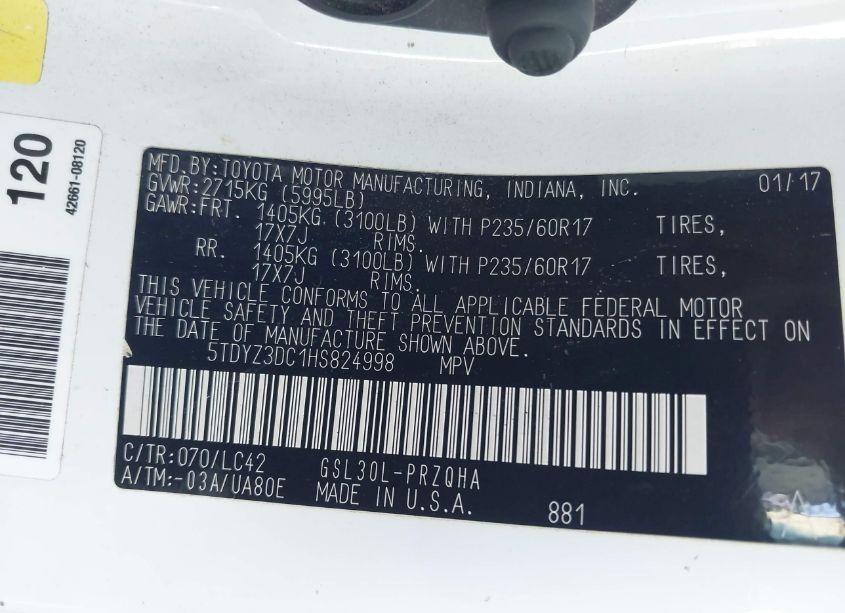 Photo 9 of 2017 Toyota Sienna XLE/LIMITED (VIN 5TDYZ3DC1HS824998)