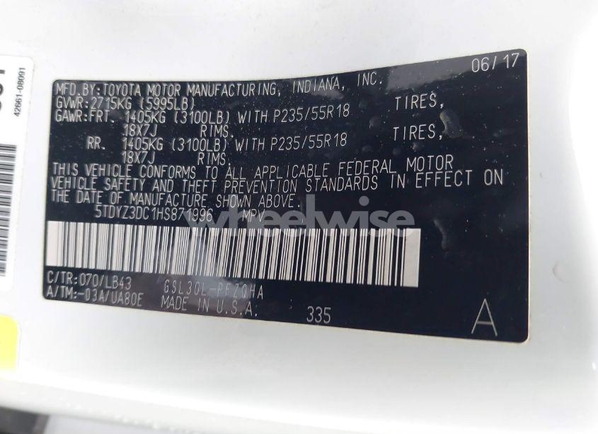 Photo 9 of 2017 Toyota Sienna LIMITED PREMIUM 7 PASSENGER (VIN 5TDYZ3DC1HS871996)