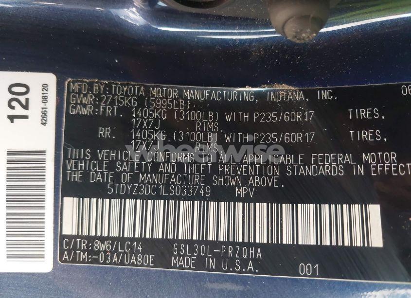 Photo 9 of 2020 Toyota Sienna XLE (VIN 5TDYZ3DC1LS033749)