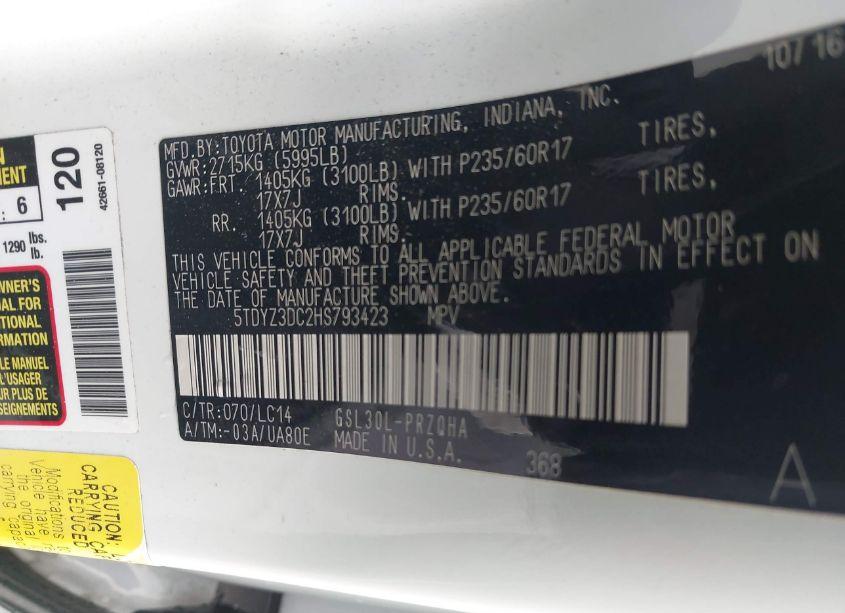 Photo 9 of 2017 Toyota Sienna XLE/LIMITED (VIN 5TDYZ3DC2HS793423)