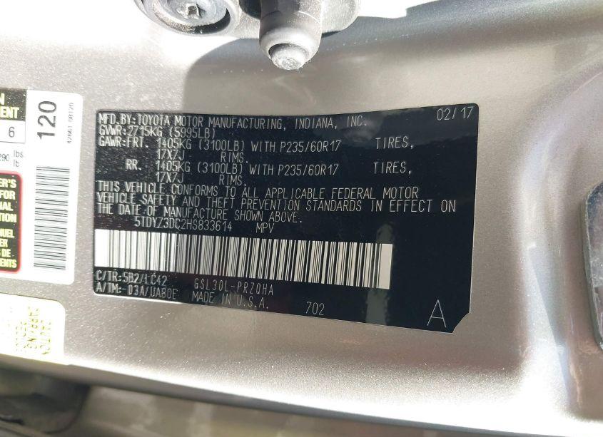 Photo 9 of 2017 Toyota Sienna XLE 8 PASSENGER (VIN 5TDYZ3DC2HS833614)